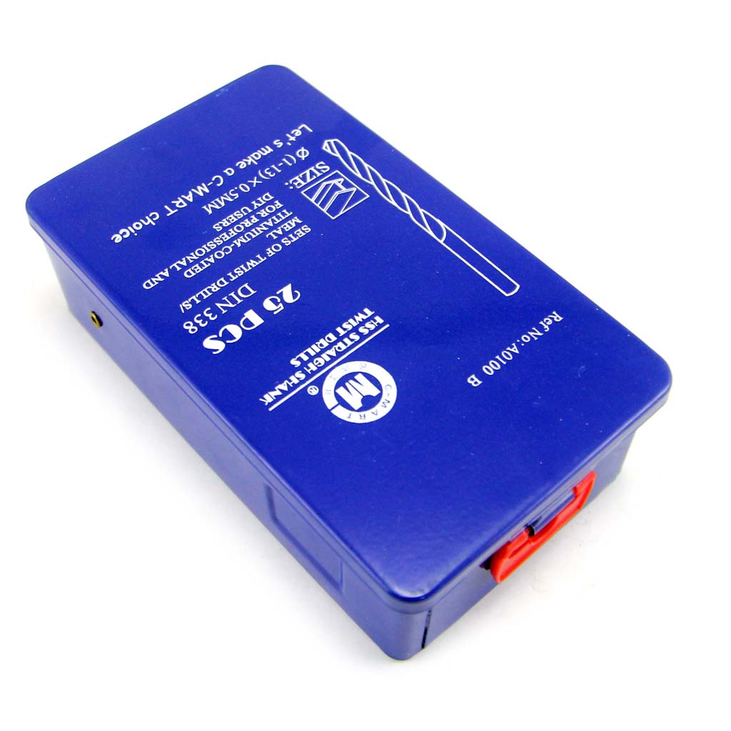 Bộ 25 mũi khoan sắt 1-13mm A0100B C-Mart Tools tiêu chuẩn DIN 338 HSS phủ Titan