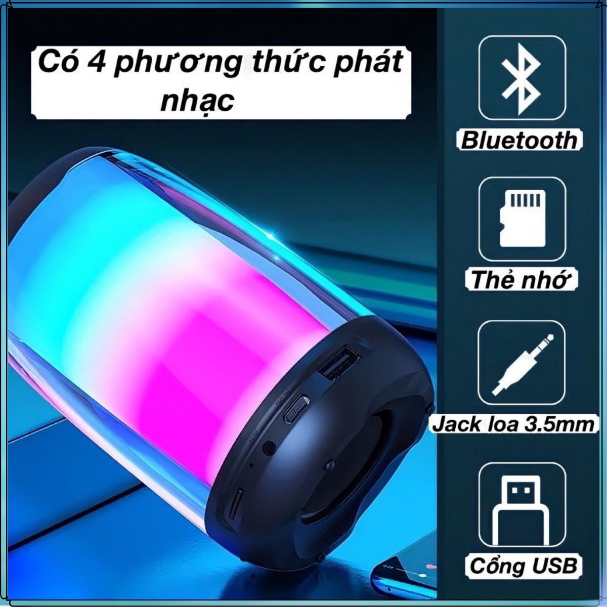 Loa Bluetooth Pluse 4 Mini Nghe Nhạc Công Suất Lớn, Bass Mạnh, Led Đổi Màu, Có Khe Cắm Thẻ Nhớ, USB, FM.. Công Suất 10w