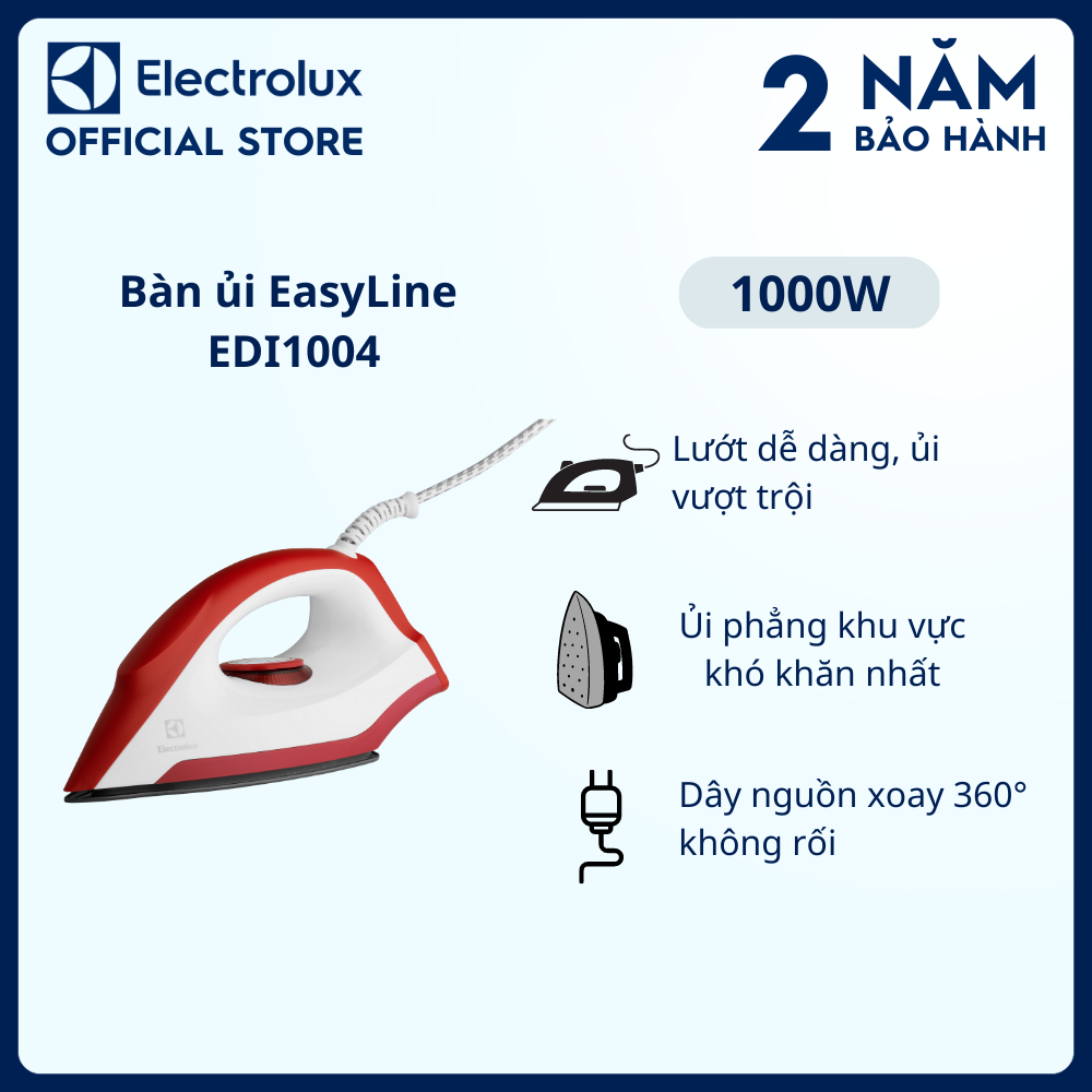 Bàn ủi Electrolux EasyLine - EDI1004 - Mặt đế chống dính, là ủi dễ dàng và mượt mà [Hàng chính hãng]