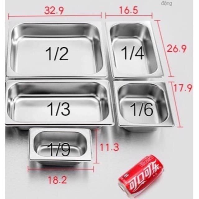 Khay inox 1/6 vuông 1,5 lít có nắp đậy cao 10cm chuyên đựng thạch topping cho quầy bar chuyên dụng cụ pha chế trà sữa bartender