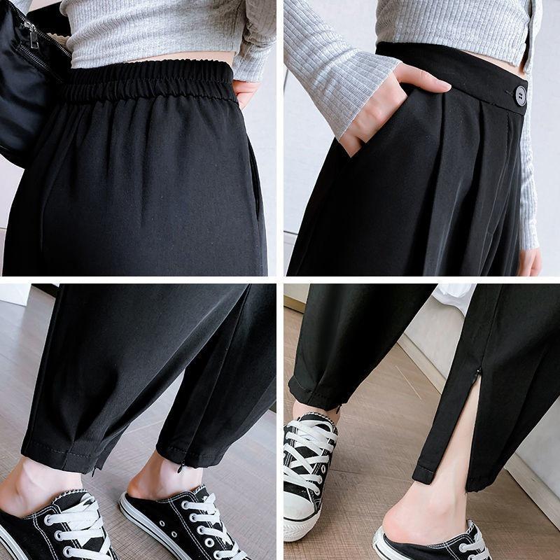 Quần baggy nữ lưng cao màu đen có khóa gấu CHERRY quần tây ống suông V049