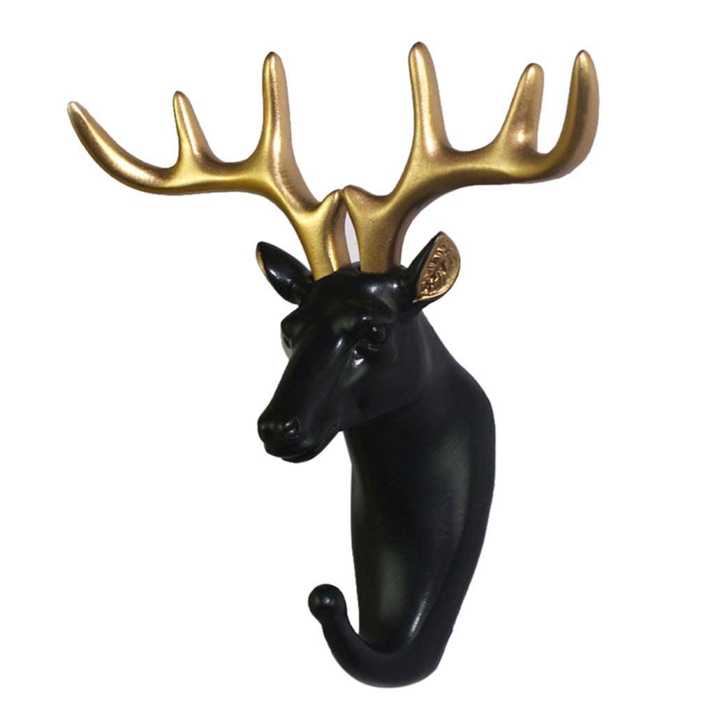 2Pcs Resin Animal Head Hook Hat Key Wall Hanger Black-Golden Decoration