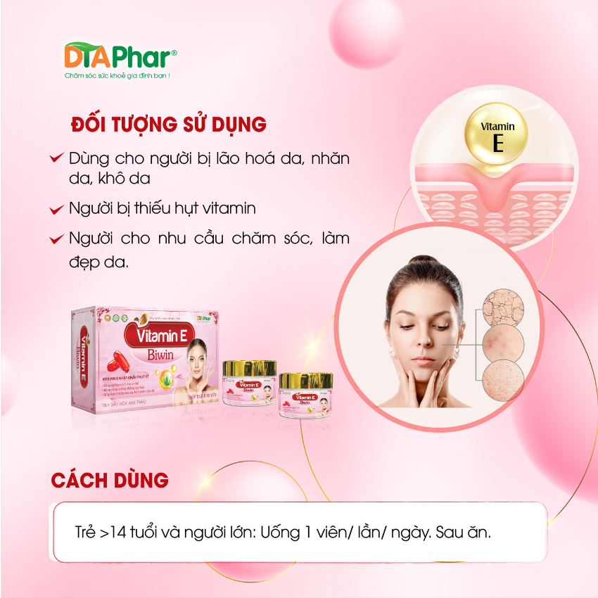 Viên uống bổ sung VITAMIN E BIWIN chống oxy hoá, hạn chế lão hoá da Hộp 2 lọ x 15 viên Tâm An Pharma
