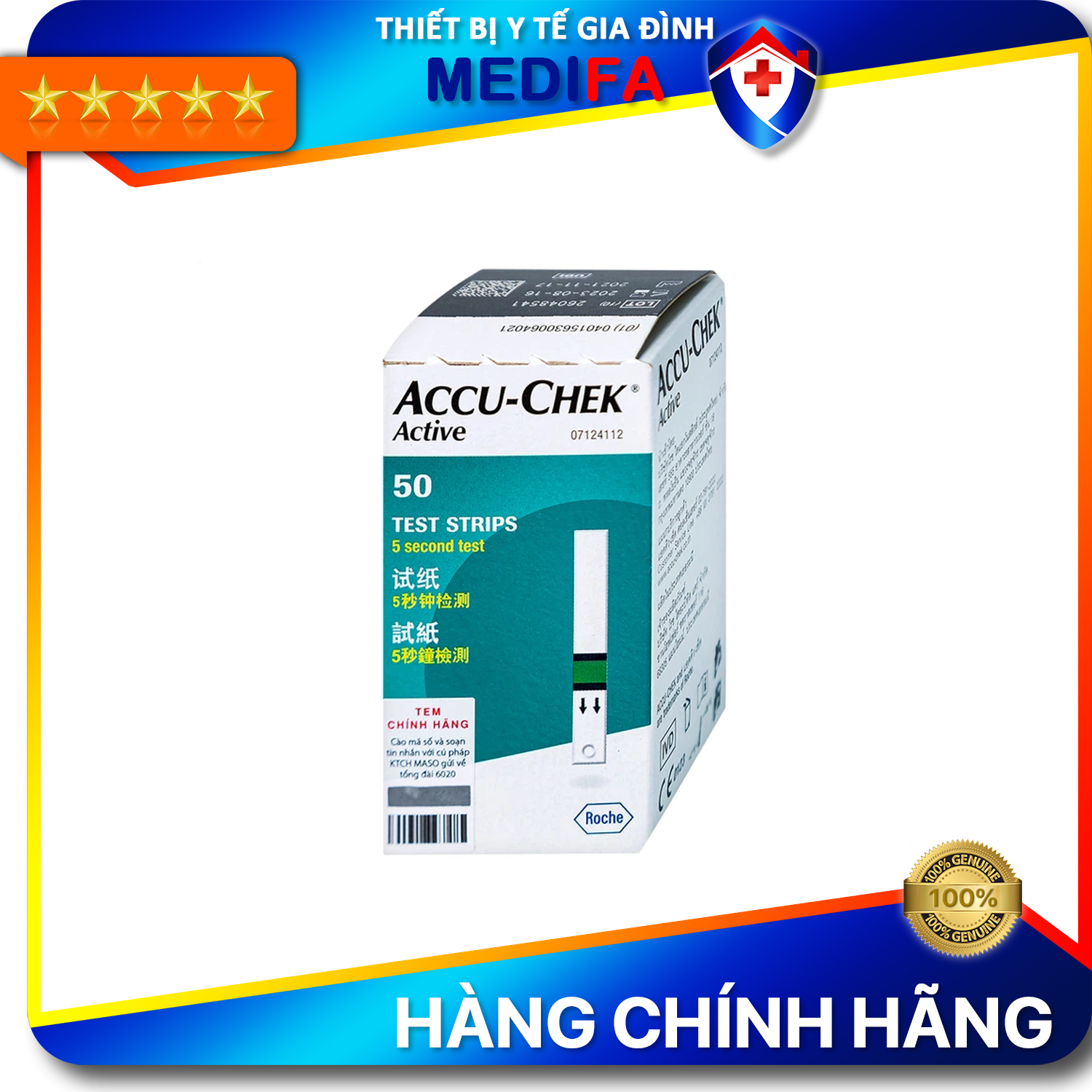 Hộp 50 Que Thử Đường Huyết Accu-Chek Active Nhập Khẩu Chính Hãng Roche