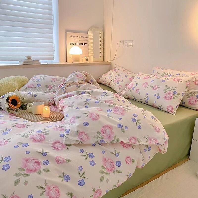 Set Cotton Living Hàn Quốc Dây Nơ Hàng Nhập Khẩu Cao Cấp Hoa Nhí Hồng