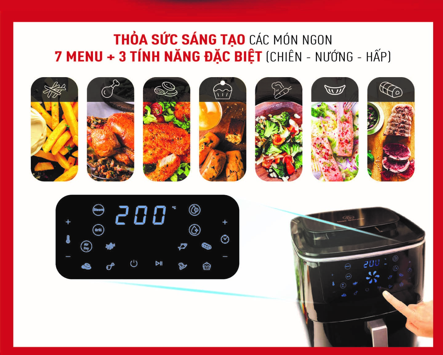 Nồi chiên không dầu kết hợp hấp và nướng điện tử Tefal FW201815- giỏ chiên 6.5L/1.6kg - Hàng chính hãng