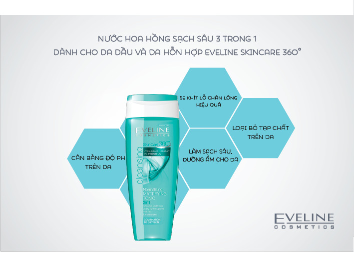 Nước hoa hồng sạch sâu dành cho da hỗn hợp và da dầu Skincare 360° Eveline 200ml