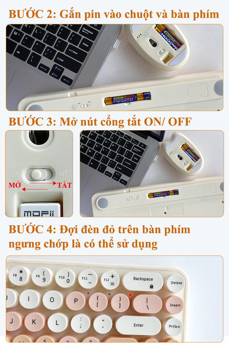 Bàn phím và chuột không dây MOFII MINI I kết nối bằng chip USB 2.4 GHz màu sắc dễ thương, thiết kế mini size cực kỳ nhỏ gọn - HÀNG CHÍNH HÃNG