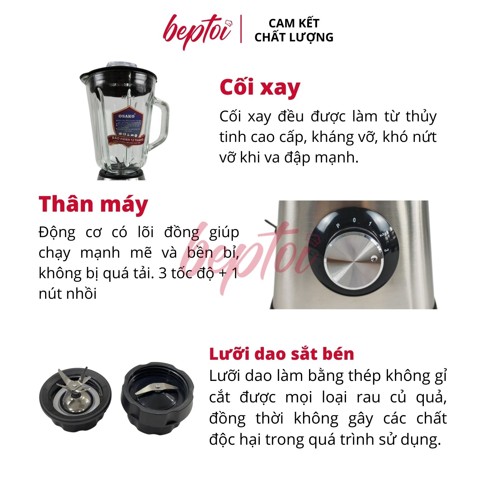 Máy xay sinh tố Osako, máy xay đa năng cối thuỷ tinh, dao thép không gỉ công suất 450W ST-03 - Hàng chính hãng