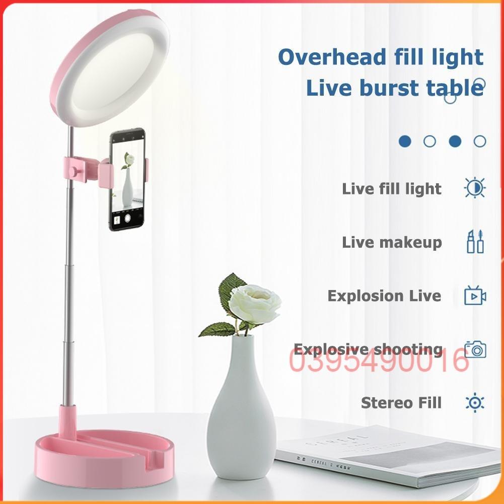 Đèn livestream để bàn 30 58 cm kẹp điện thoại có đèn hỗ trợ 3 chế độ sáng, quay tiktok, bán hàng, kèm gương trang điểm