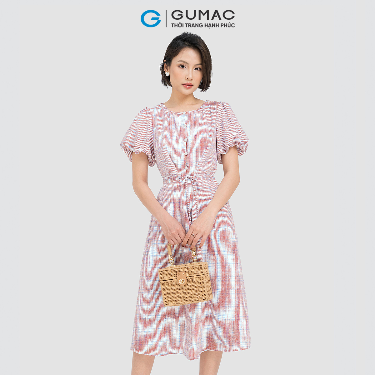 Đầm A rút dây eo GUMAC DD04022