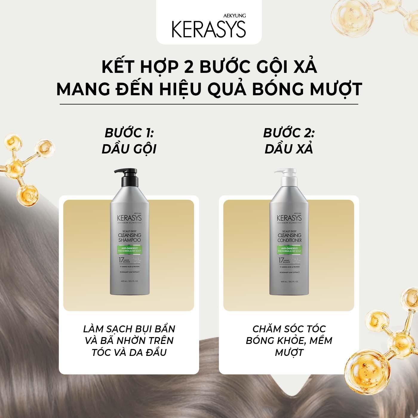 Dầu xả cao cấp Hàn Quốc Kerasys Hair Clinic Scalp Deep Cleansing (Sạch sâu da đầu, ngăn ngừa gàu dành cho da đầu thường &amp; khô) 600ml