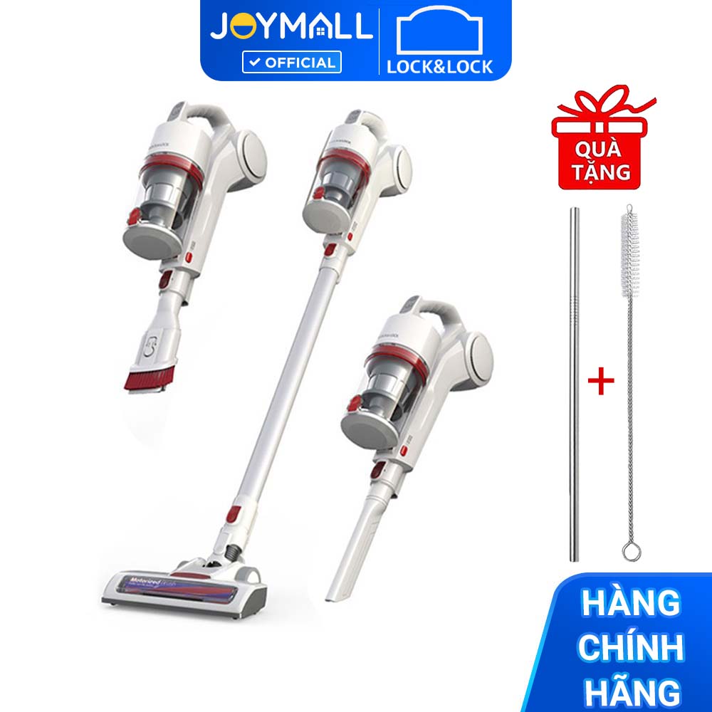 Máy Hút Bụi Không Dây Dùng Pin Sạc Lock&amp;Lock ENV116WHT (150W) Hút Trong Gia Đình Và Xe Ô Tô - Hàng Chính Hãng Tặng Combo Ống Hút + Cọ Rửa