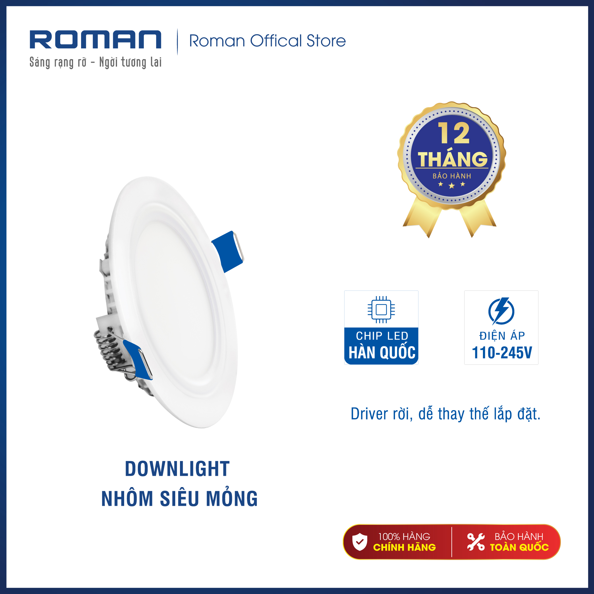 Đèn LED Downlight siêu mỏng nhôm 1 màu ánh sáng - Chip LED Osram cao cấp, Driver rời - Tuổi thọ >30.000 giờ