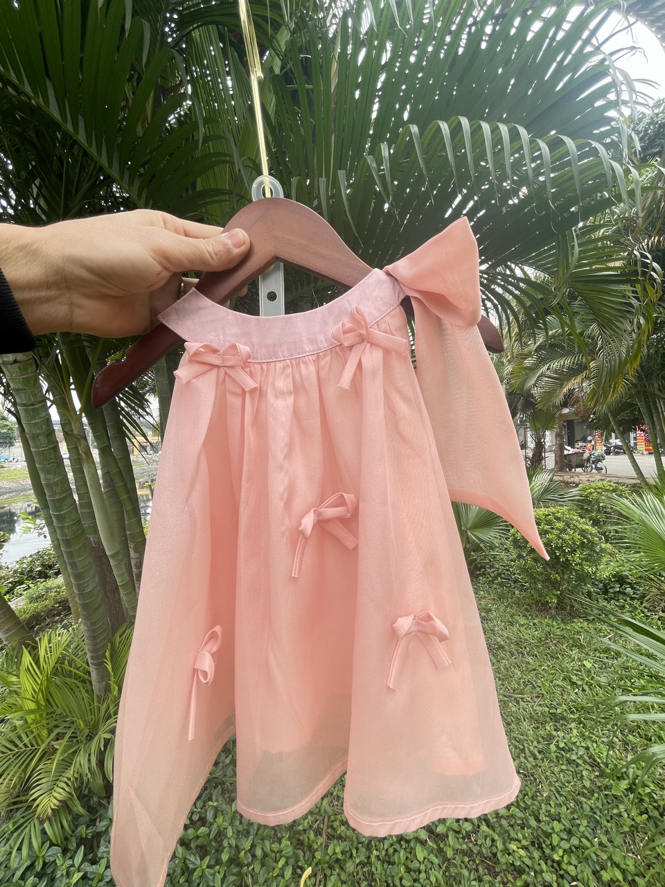 Bộ ba lỗ bé gái điệu đà 1-8 tuổi đính nơ vải tơ cao cấp nhẹ thoáng mát kiểu dáng thời trang