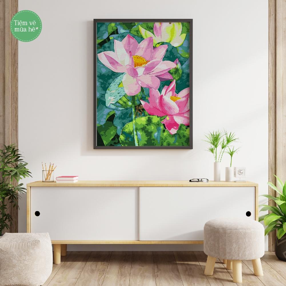 Tranh tô màu theo số - Sen hồng đã căng khung 40x50cm