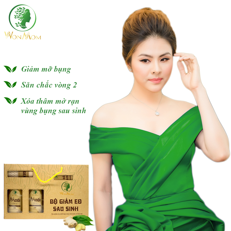 Bộ giảm eo sau sinh Wonmom ( 4 Hộp muối quấn bụng + 1 Dầu gừng + 1 Đai quấn muối + 1 Gen nịt bụng )