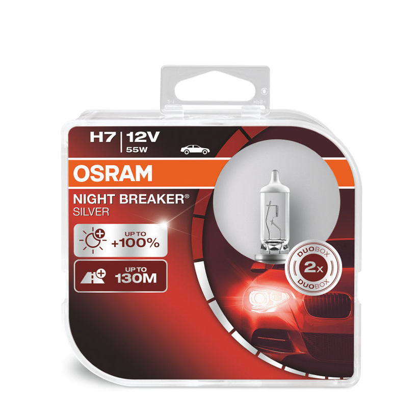 Bóng đèn halogen tăng sáng 100% OSRAM NIGHT BREAKER SILVER H7 12v 55w (Hộp mica 2 cái)