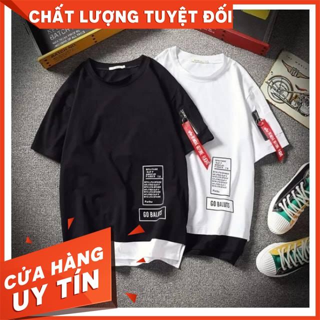 Áo thun tay lỡ phối viền cotton thoáng mất layout