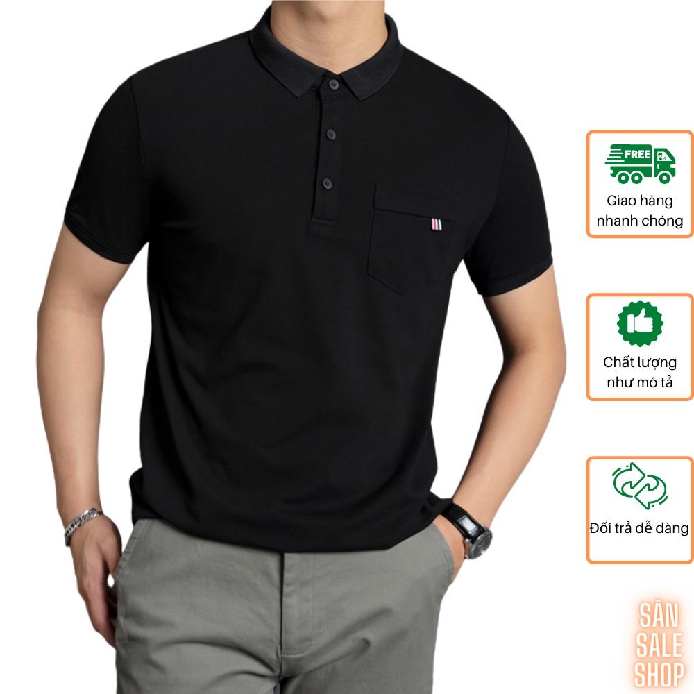 Áo thun Polo nam cổ bẻ vải Cotton CVC trơn hoạ tiết túi ngực dệt 3S x THE SIZE - Đen