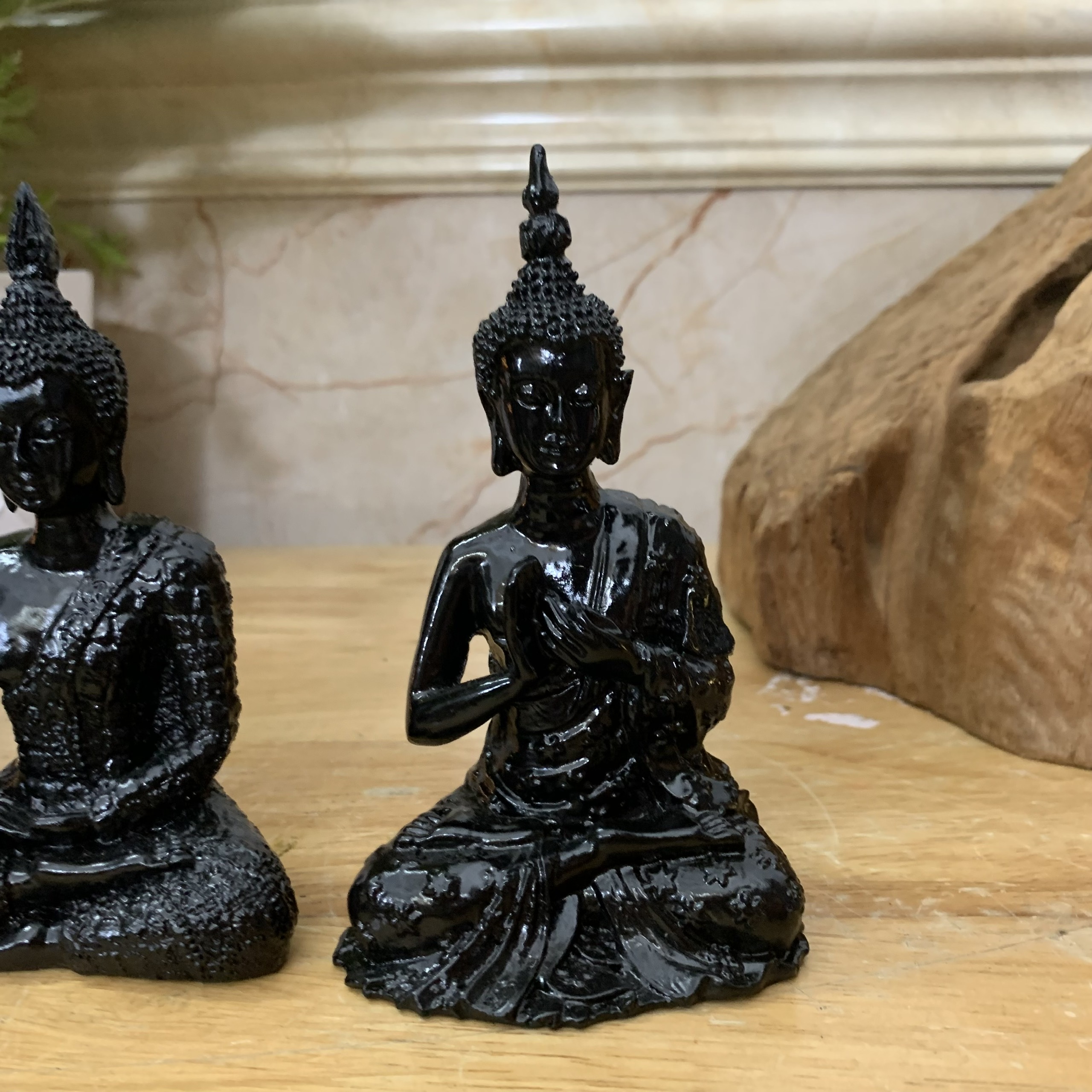 Combo 3 Tượng đá trang trí Tượng Phật Thái Thủ Ấn| Thiền ấn - Xúc địa ấn - Chuyển pháp luân ấn - Cao 13cm - Màu Đen