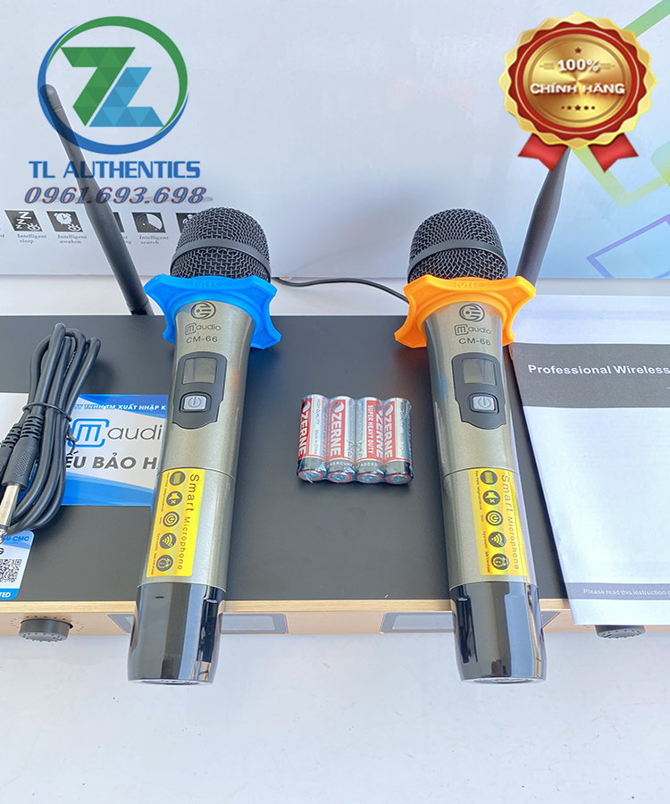 Micro không dây CM-66 hàng chính hãng CMAUDIO nhập khẩu 2024 tặng chống lăn và 4 quả pin bảo hành 12 tháng