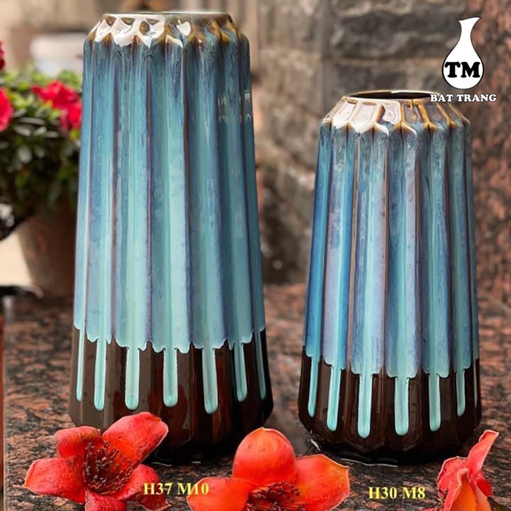 Lọ Hoa Men Hỏa Biến Xưởng Gốm TM Bát Tràng - Bình Cắm Hoa Dáng Dọc Độc Đáo