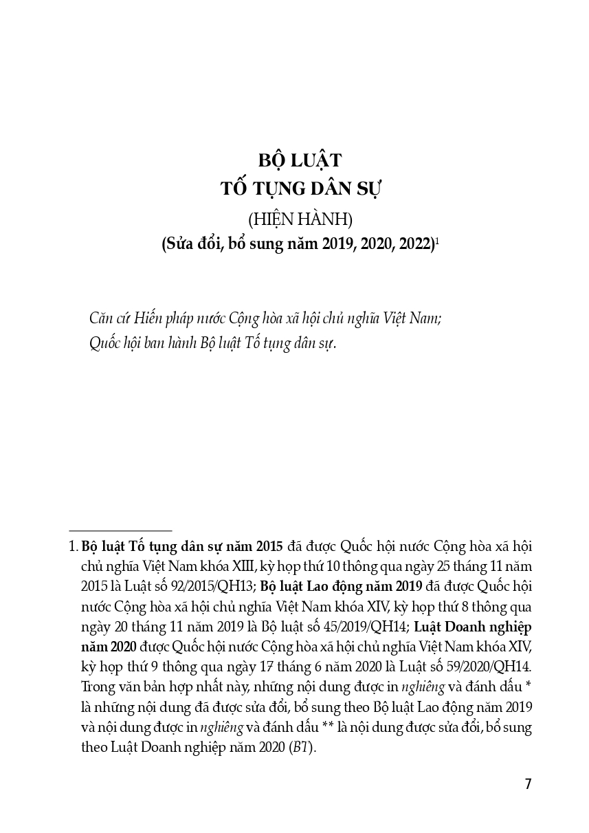 Bộ Luật Dân Sự (Hiện Hành) + Bộ Luật Tố Tụng Dân Sự (Hiện Hành) (Sửa Đổi, Bổ Sung Năm 2019, 2020, 2022) (Trình bày đẹp, chi tiết, dễ dàng tra cứu)