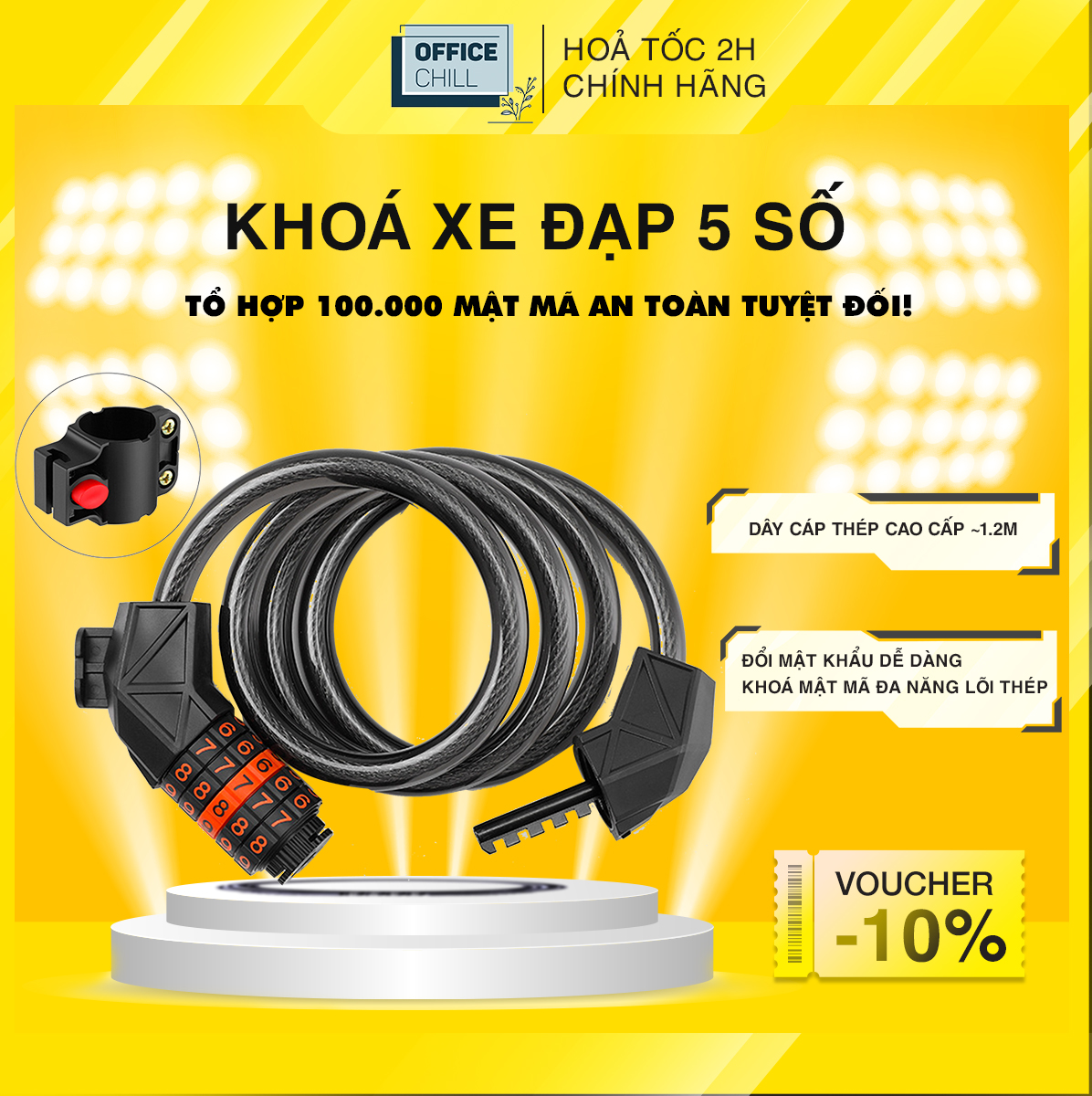 Khóa Xe Đạp OFFICE CHILL Khoá Dây Lõi Thép Mật Mã 5 Số Cao Cấp Chống Trộm Treo Yên Xe Đạp Thể Thao Bảo Hành 90 Ngày