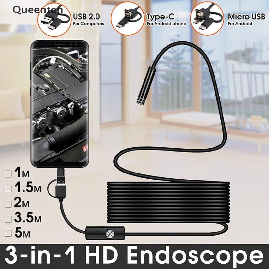 Queenten 3 in 1 USB Type-C Endoscope Inspection Borescope 5.5/7/8mm Lens HD Camera IP68 QT