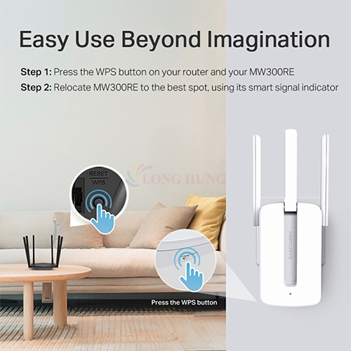 Bộ mở rộng sóng Wifi Mercusys 300 Mbps Range Extender MW300RE - Hàng chính hãng