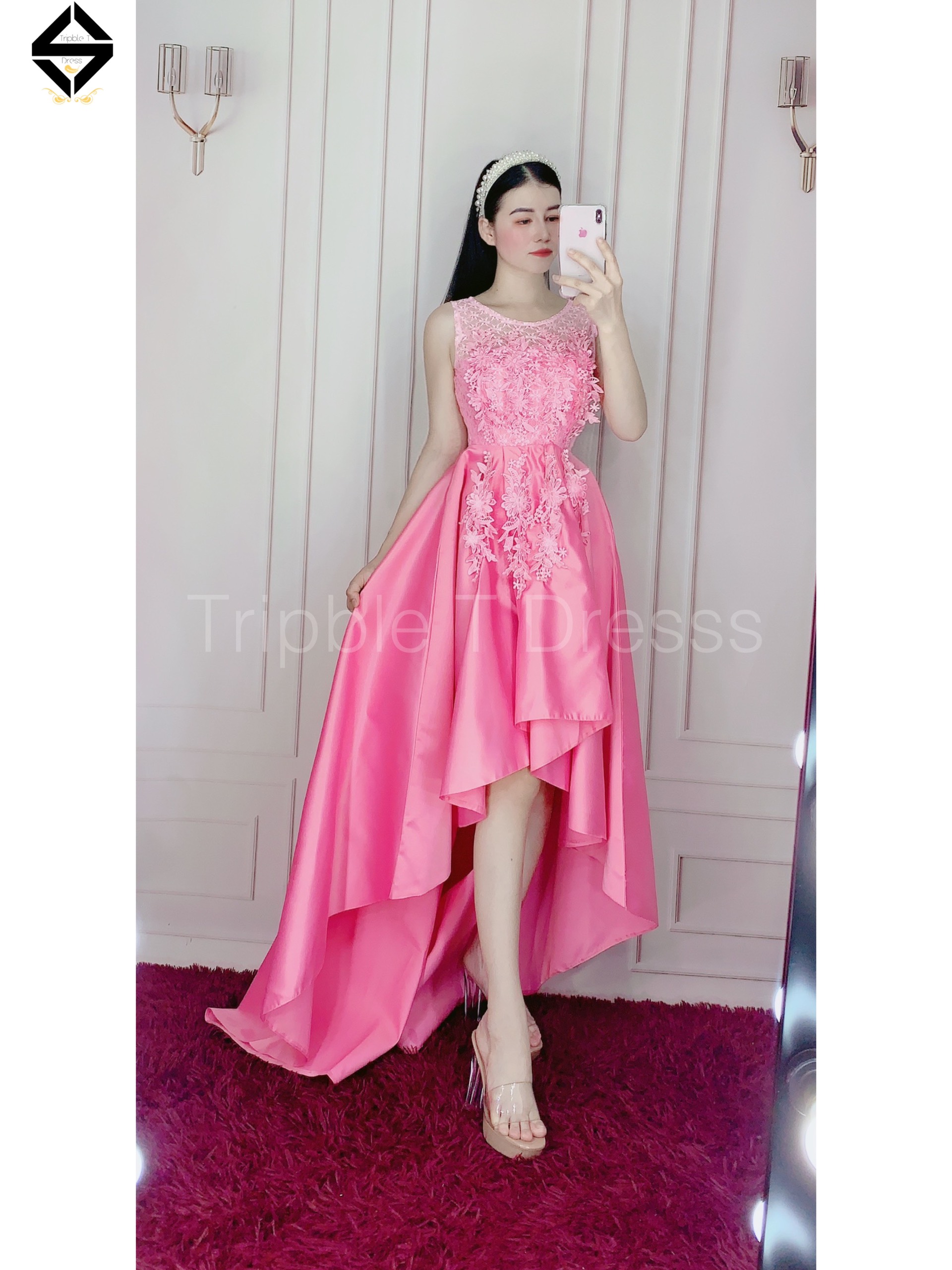 Đầm dự tiệc đuôi tôm phối ren ngực sang trọng TRIPBLE T DRESS -size M/L - MS35V