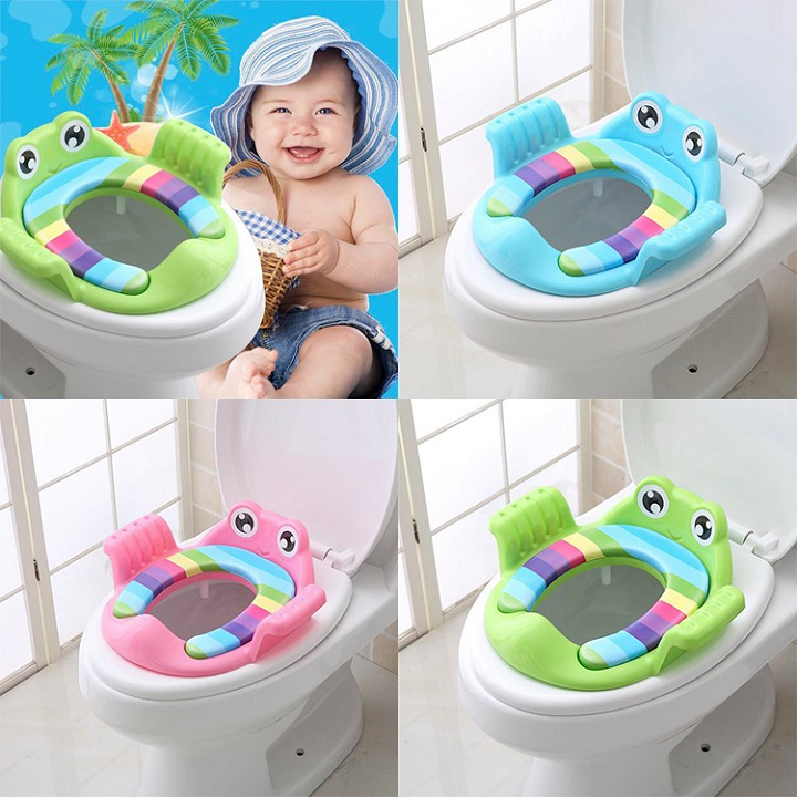 Bệt lót thu nhỏ bồn cầu có tay vịn hình chú ếch, thu nhỏ bồn cầu cho bé ngồi vệ sinh