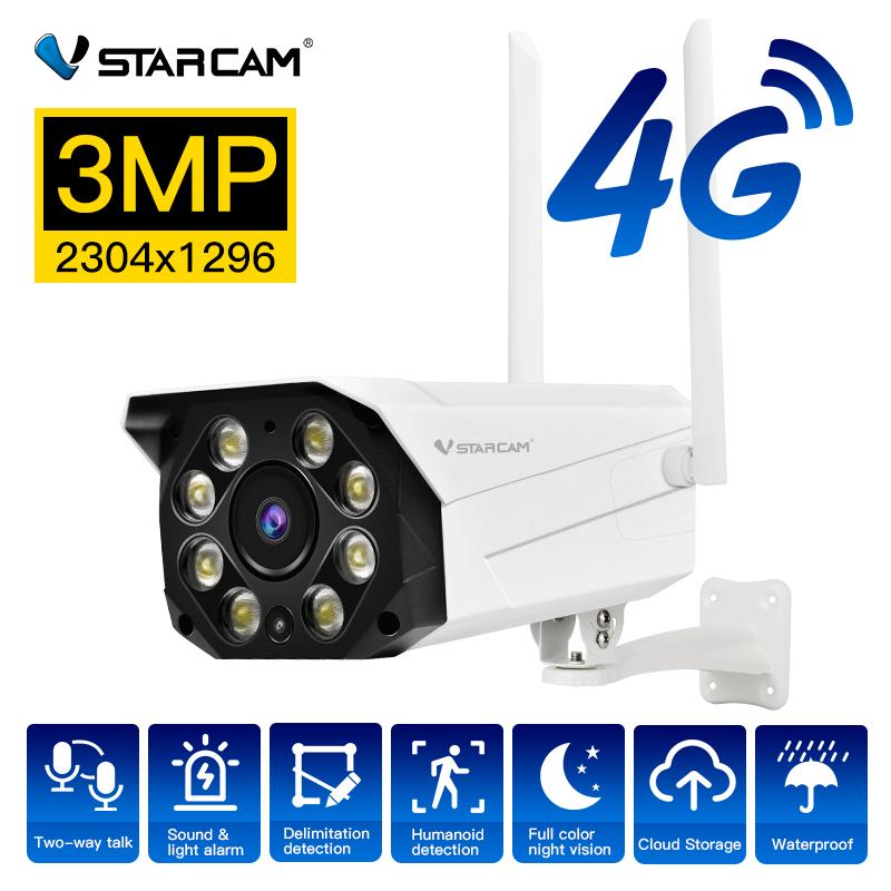 Vstarcam 3MP Máy ảnh mái vòm bảo mật phát hiện AI ngoài trời với thẻ 4G SIM