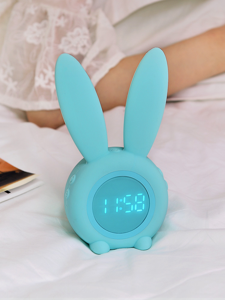 Đồng hồ báo thức thông minh kiêm đèn ngủ Tai Thỏ Bunny Quà tặng đáng yêu  Cảm ứng âm thanh đổi màu Thể hiện nhiệt độ