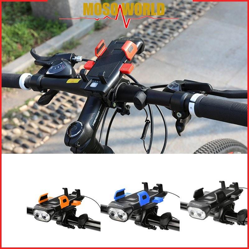 Đèn pha MOSOWORLD chiếu sáng xe đạp làm giá đỡ sạc dự phòng cho điện thoại có còi âm thanh lớn 500Lumen 4 trong 1