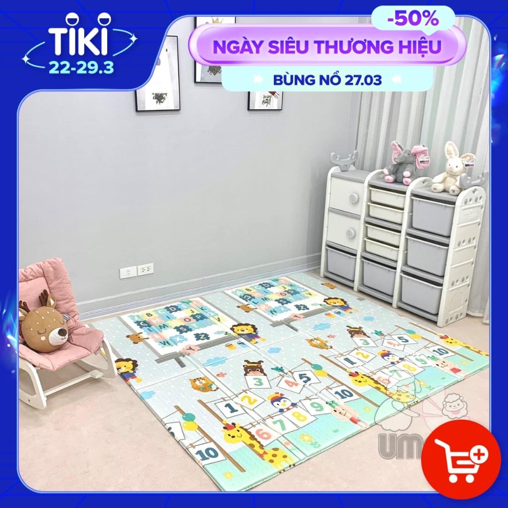 Thảm gấp gọn chống thấm 2 mặt Umoo chính hãng kích thước 180x200cm dày 1.5cm mẫu Chữ số