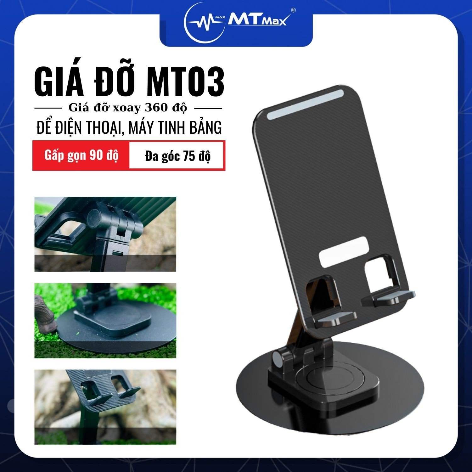 Giá Đỡ Điện Thoại MT03 Xoay 360 Độ Điều Chỉnh Được Độ Cao, Giá Đỡ Điện Thoại, Máy Tính Bảng Để Bàn hàng chính hãng