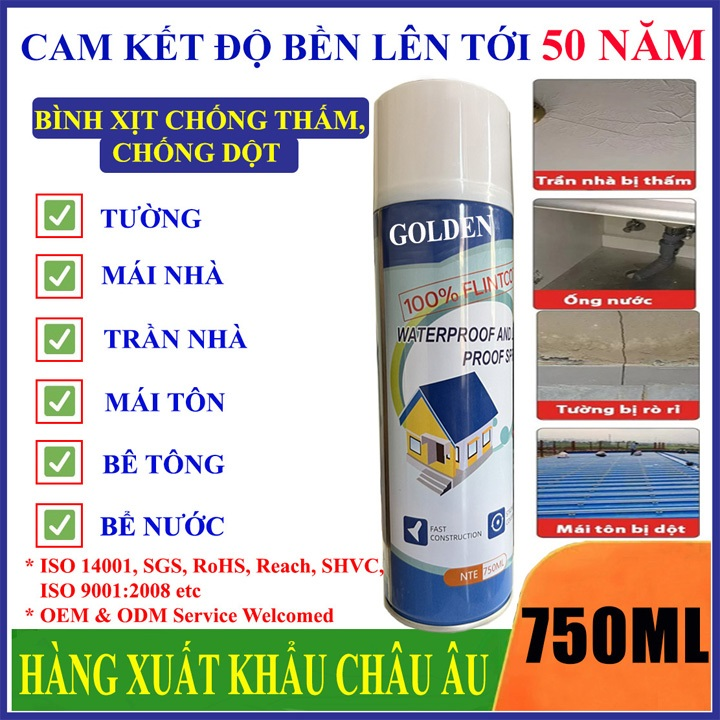 750ml - Bình xịt sơn chống thấm chống dột Loại To Thương Hiệu Đức, Chống Thấm Dột Trần Nhà Mái hiên, Mái tôn, Trần Nhà