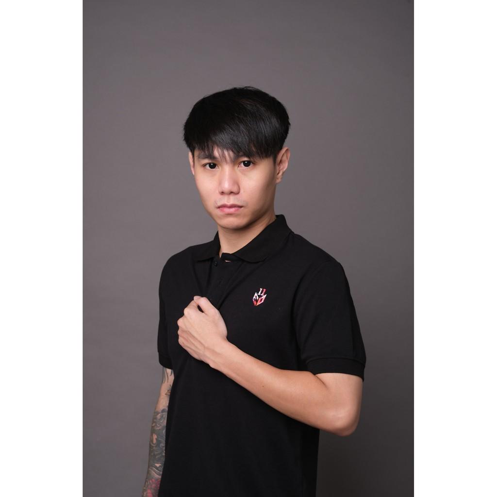 Áo thun Polo Nam Cao cấp in họa tiết Pink, Form Slim fit Màu ĐEN