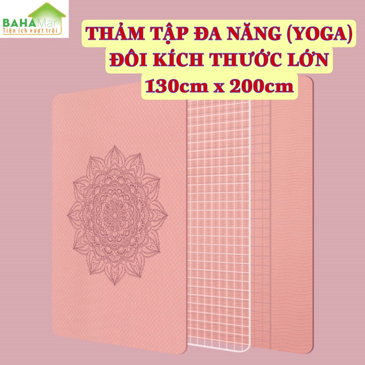 THẢM TẬP ĐA NĂNG (YOGA) ĐÔI KÍCH THƯỚC LỚN 130cm x 200cm  &quot;BAHAMAR&quot; mềm mại và thoải mái khi sử dụng trong nhà để bảo vệ đôi chân của bạn và để giảm tiếng ồn khi tập thể dục, chống thấm nước và mồ hôi