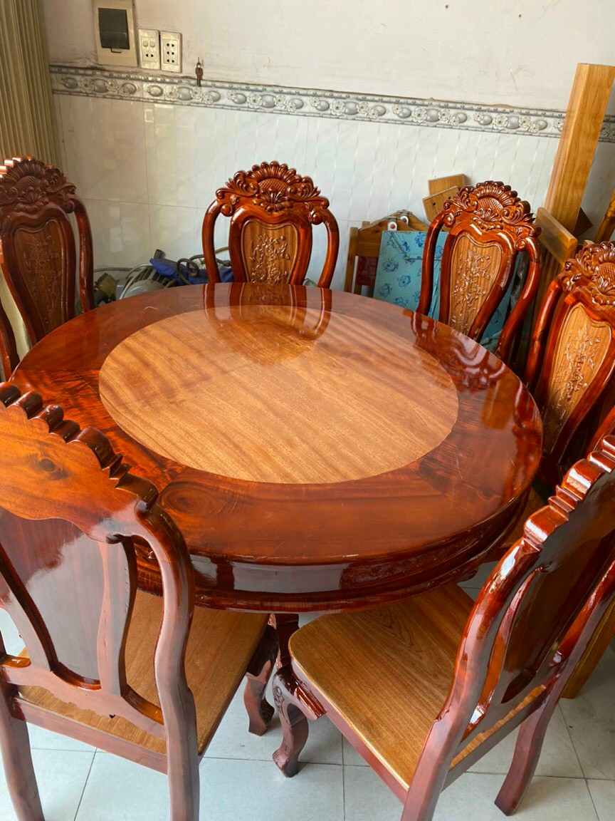 Bàn ăn tròn 8 ghế gỗ tràm hàng đẹp -Bộ bàn ăn 8 ghế sơn 2 màu mẫu mới