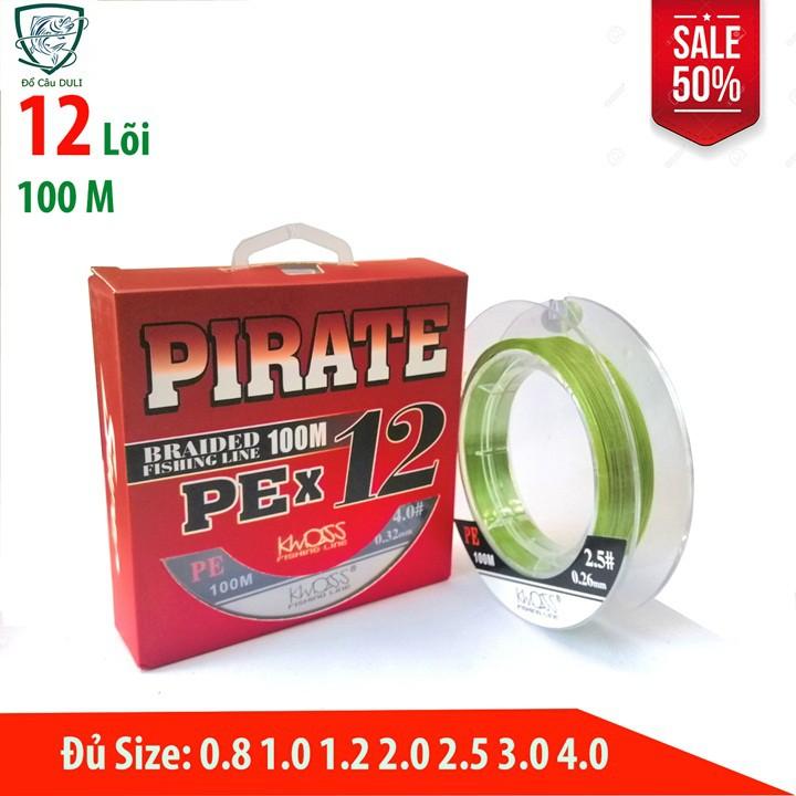 Dây dù câu cá PE X12 PIRATE (12 lõi) 100m Siêu bền Siêu mịn Siêu tải màu xanh lá 2 tầng chống thấm DC-6