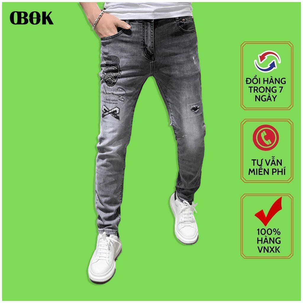 Quần Jean Nam Ống Suông, Quần Bò Nam Co Giãn, Phối Rách Thời Trang Mẫu Mới 2023 OBOK Fashion MS58