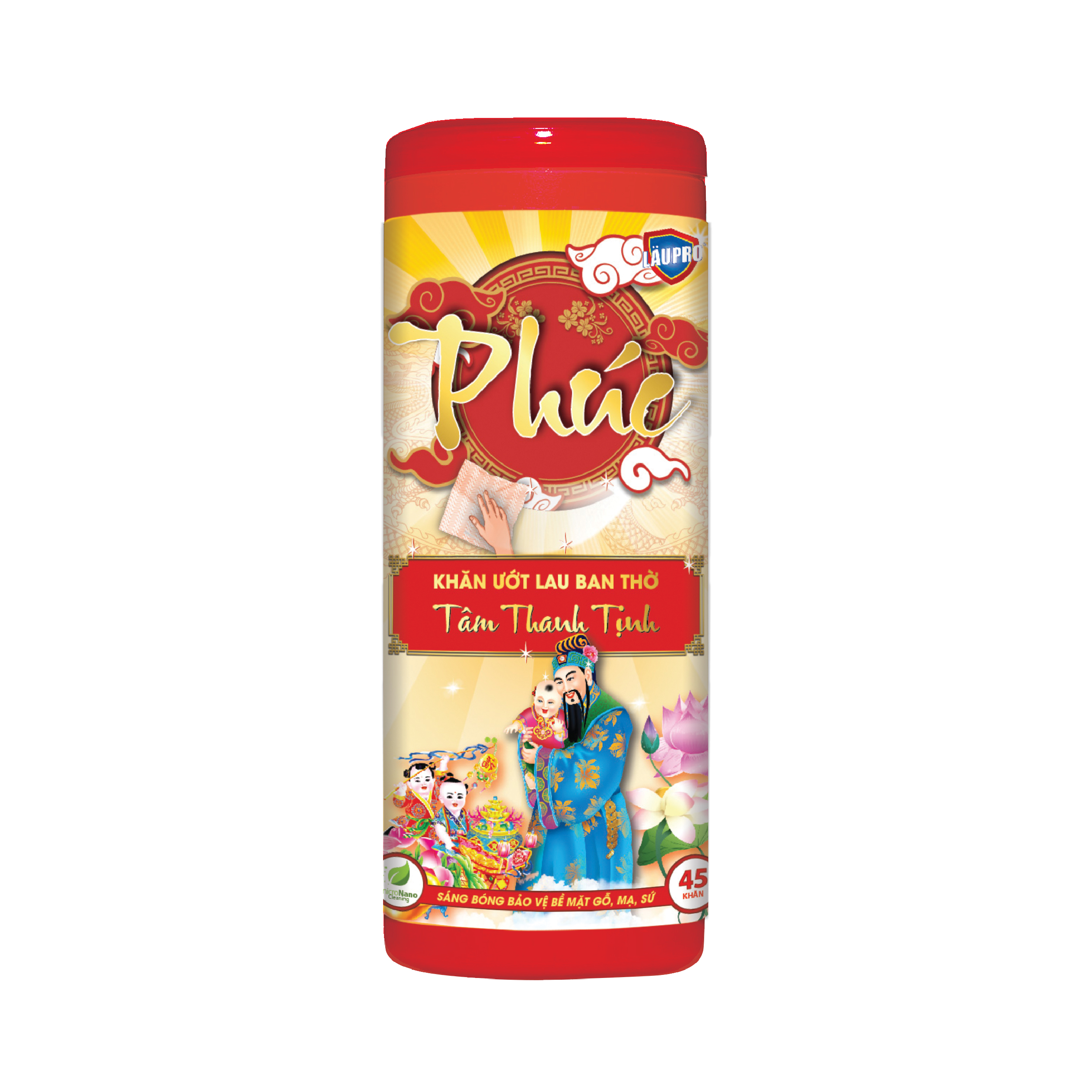 Khăn Ướt Lau Ban Thờ PHÚC - Tâm Thanh Tịnh - Läupro- 45 Khăn (Laupro)