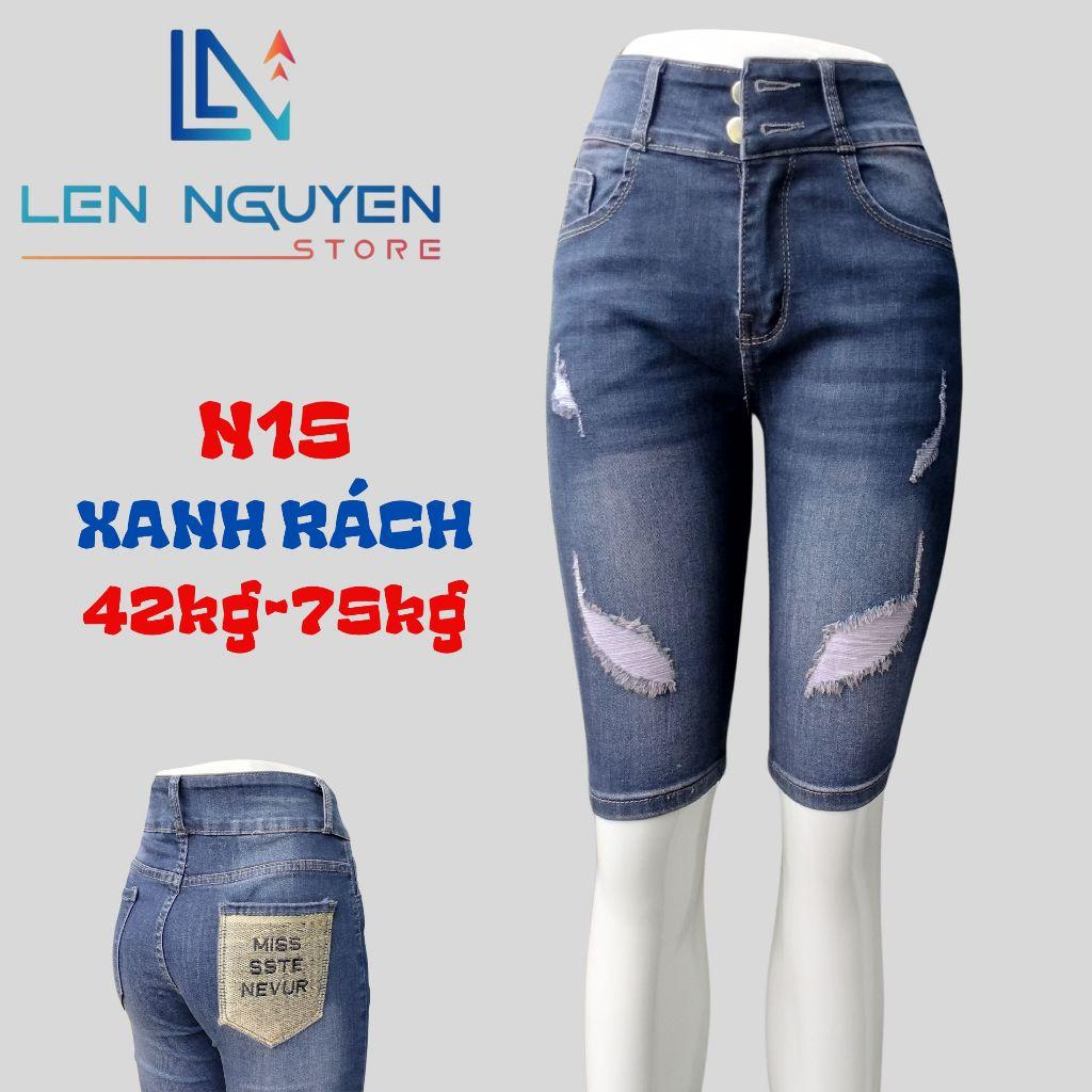 N15_Quần jean nữ, ngố 5 tất, lưng cao, quần bò nữ dáng ôm, quần rin nữ có big size, cho 42kg đến 75kg,LEN NGUYEN STORE - Xanh Nhạt