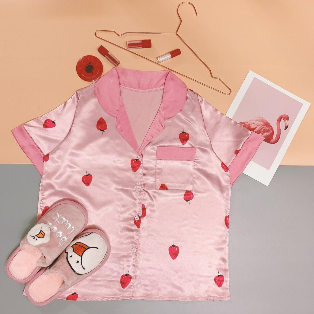 Set bộ pizama satin lụa trái tim