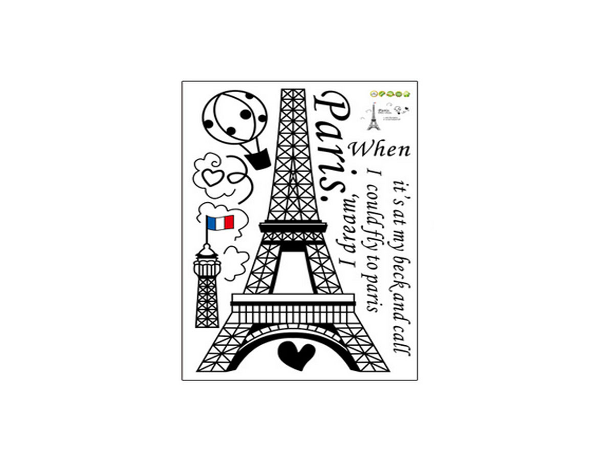 Decal dán tường thành phố paris mộng mơ và tháp eiffel đen