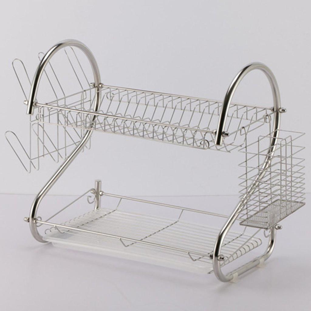 KỆ ÚP BÁT ĐĨA 2 TẦNG INOX CHỮ S