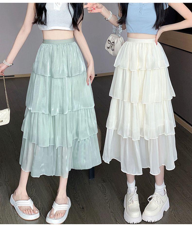 CHENGRUI Váy nửa người, váy nửa người, váy mỏng mùa hè, váy bồng chữ A, váy dài 150 x.